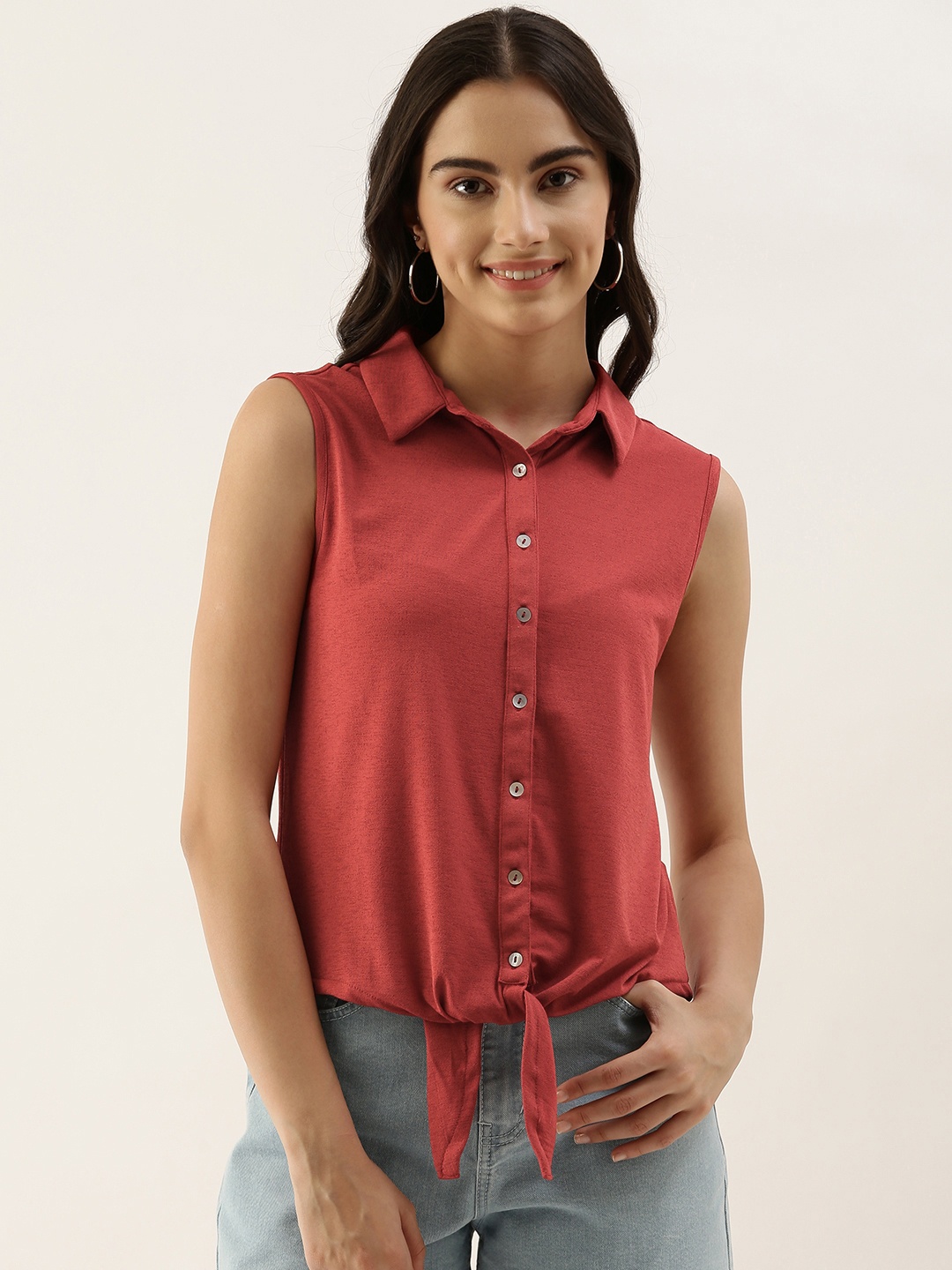 

AND Women Maroon Solid Top