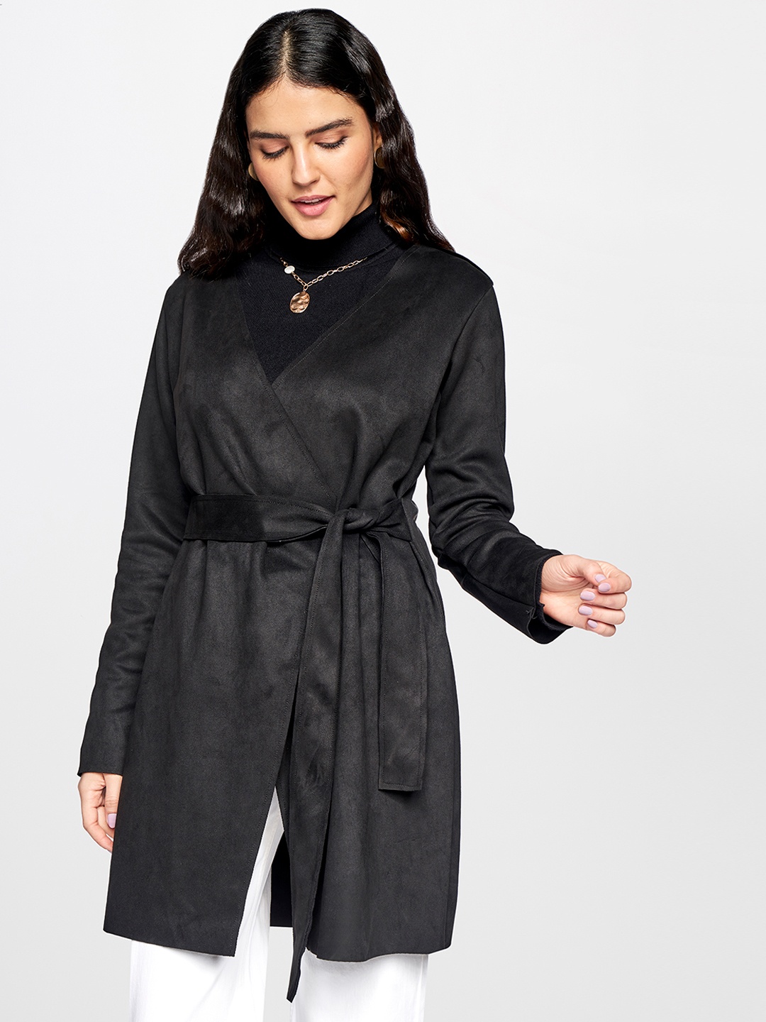 

AND Women Black Longline Open Front Jacket