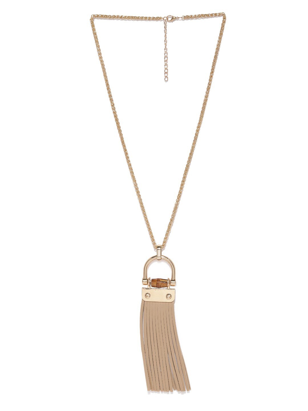 

Blisscovered Women Gold-Toned & Beige Tasselled Pendant With Chain Necklace