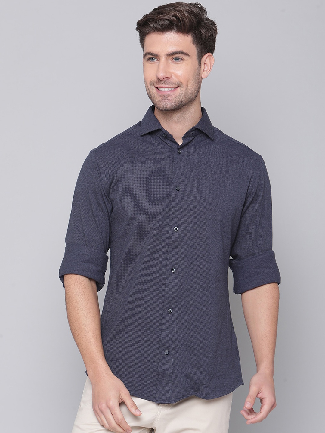 

Bruun & Stengade Men Navy Blue Slim Fit Opaque Casual Shirt