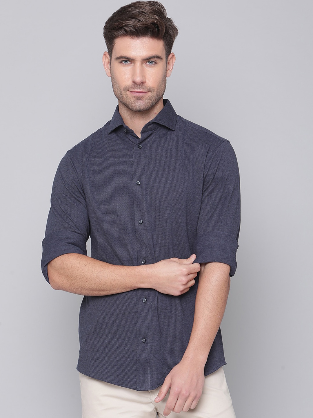

Bruun & Stengade Men Navy Blue Slim Fit Opaque Printed Casual Shirt