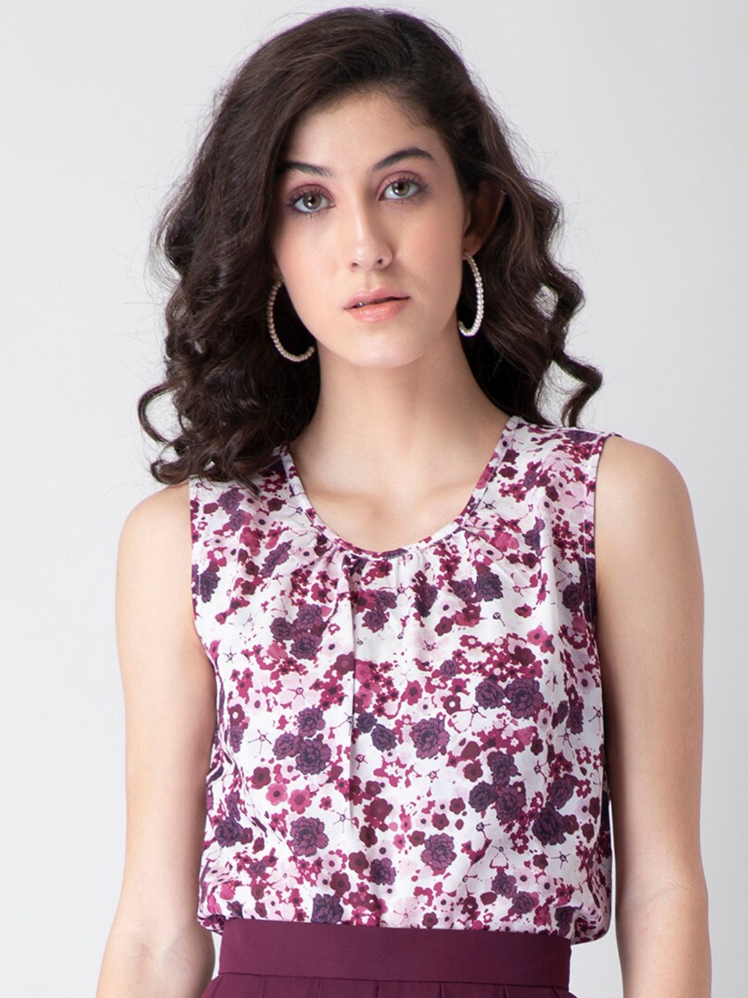 

FabAlley White Floral Crepe Regular Top