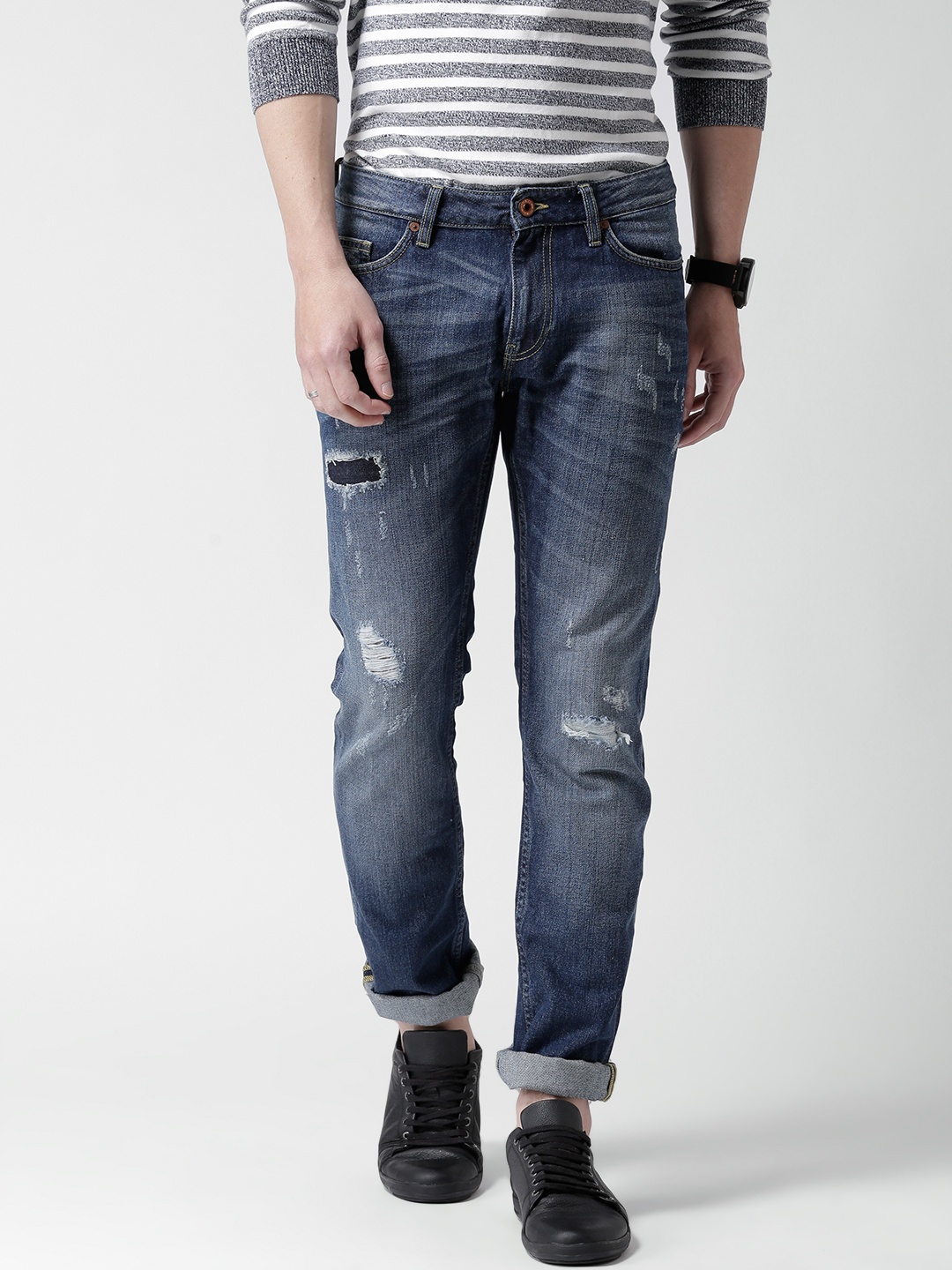 

Celio Men Blue Straight Fit Mid-Rise Mildly Distressed Jeans