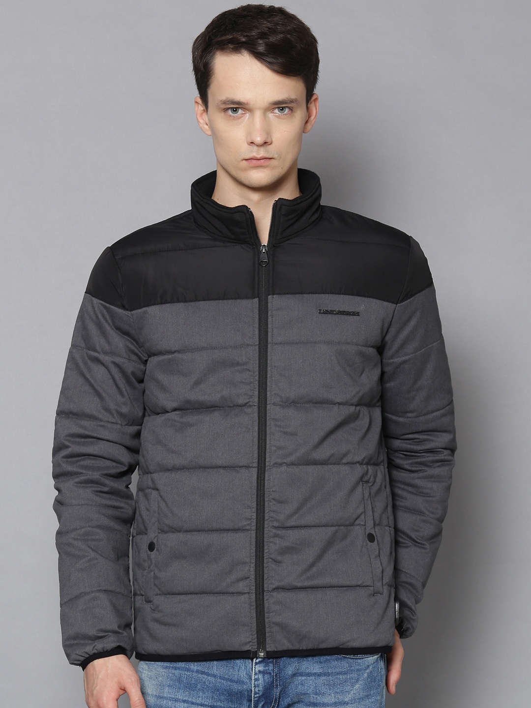 

LINDBERGH Men Grey Melange Black Colourblocked Lightweight Puffer Jacket