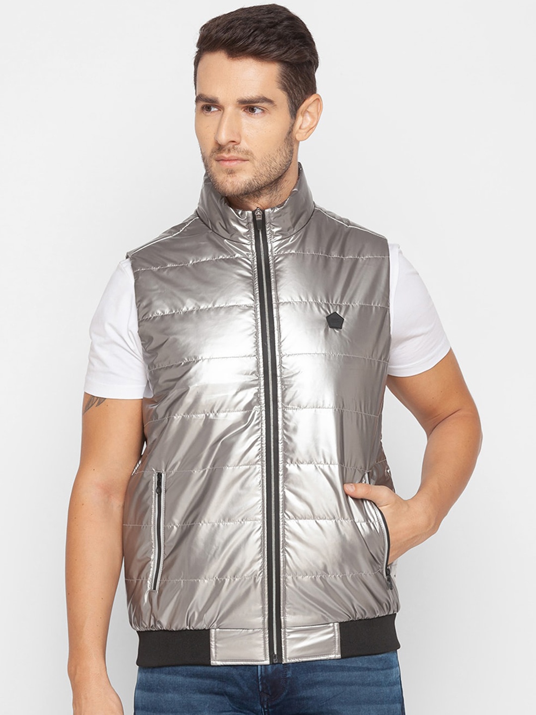 

SPYKAR Men Silver-Toned Padded Jacket