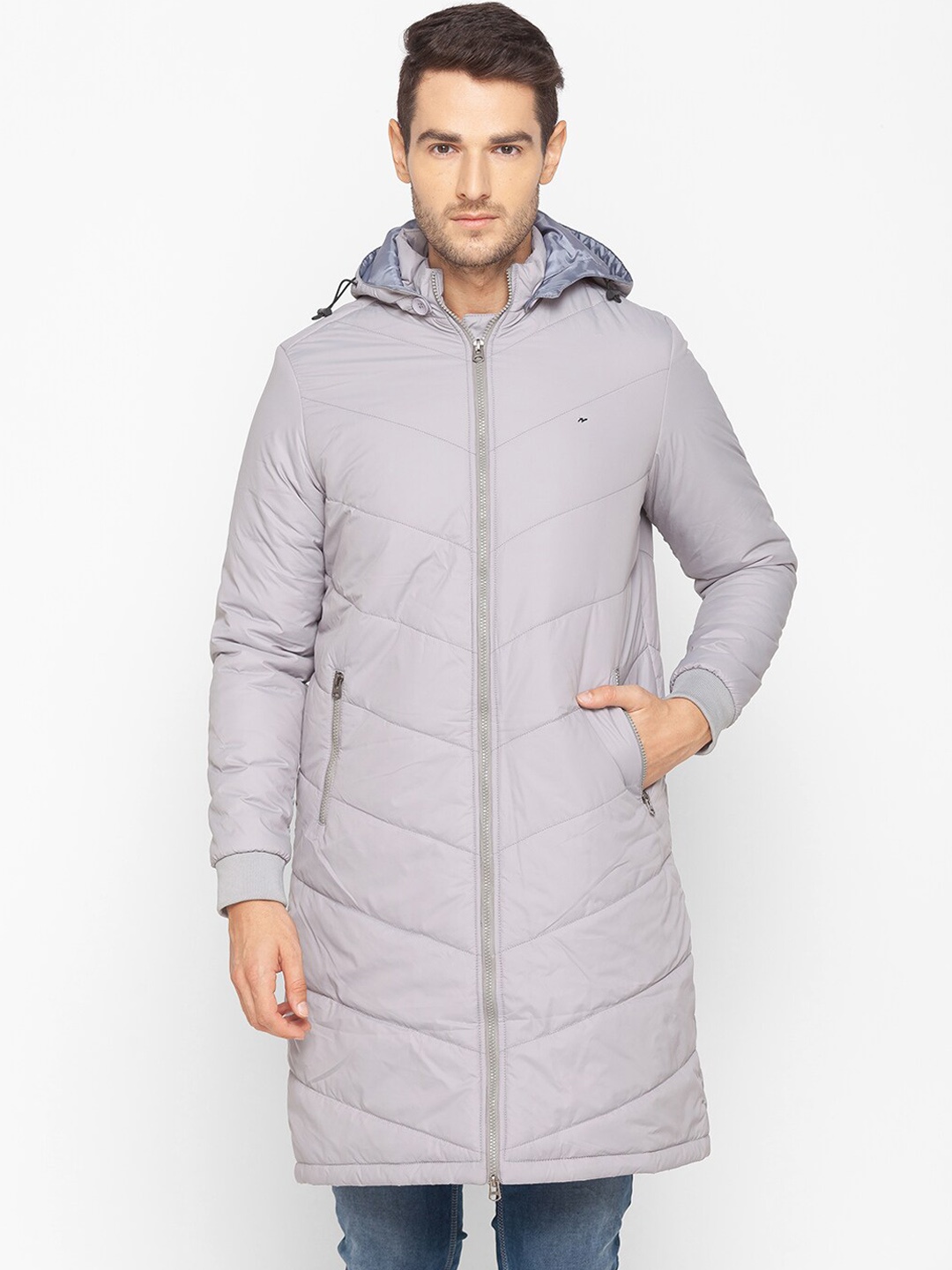 

SPYKAR Men Grey Colourblocked Longline Padded Jacket