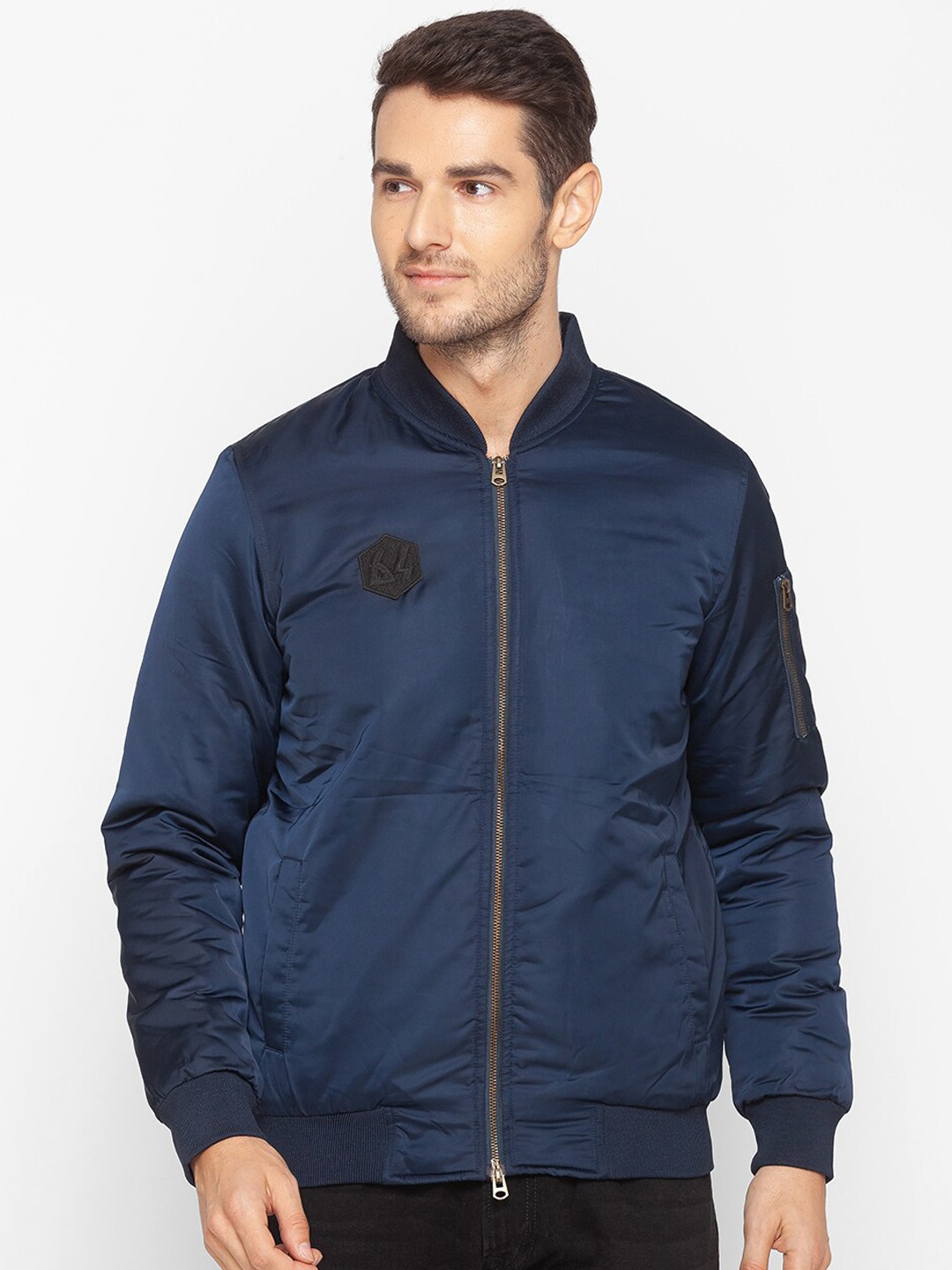 

SPYKAR Men Blue Longline Bomber Jacket