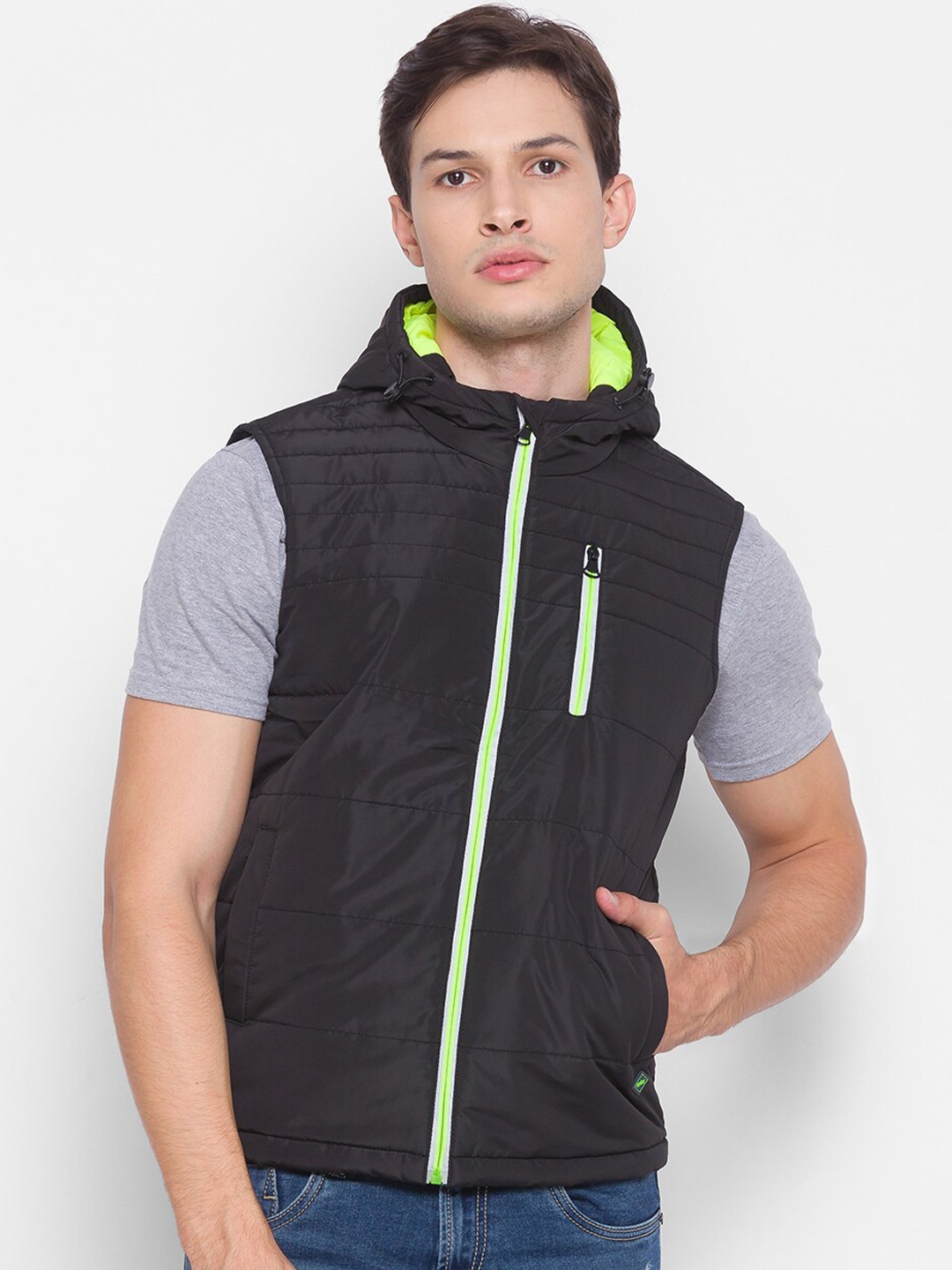 

SPYKAR Men Black Hooded Puffer Jacket
