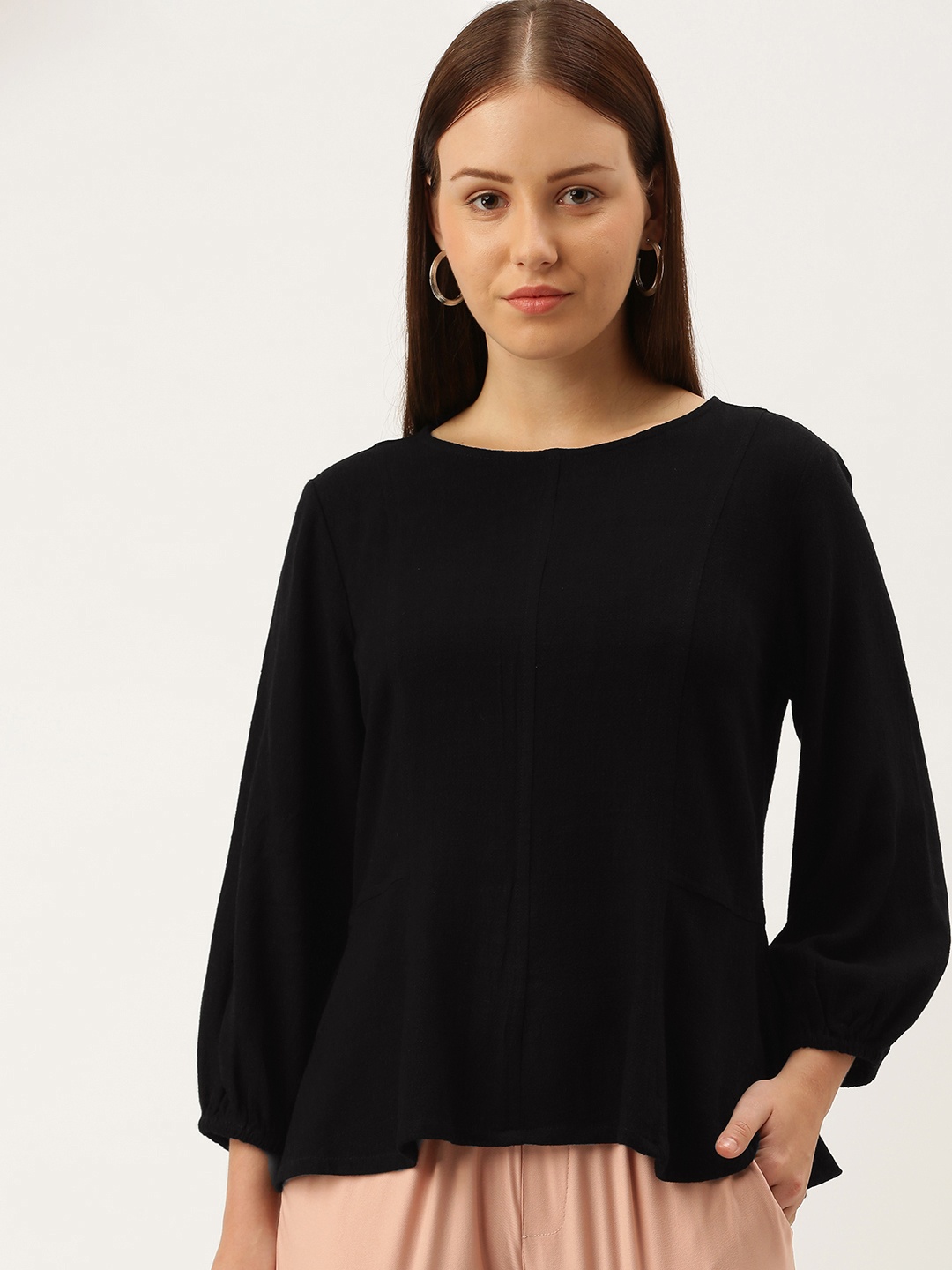 

AND Black Ruffled Puff Sleeve A-Line Top