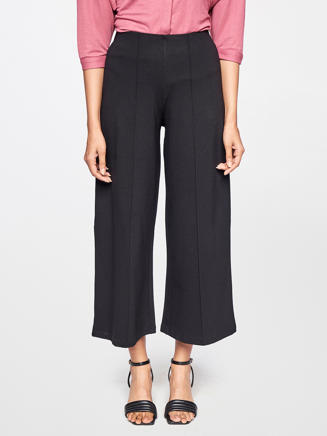 

AND Women Black Flared Pleated Trousers