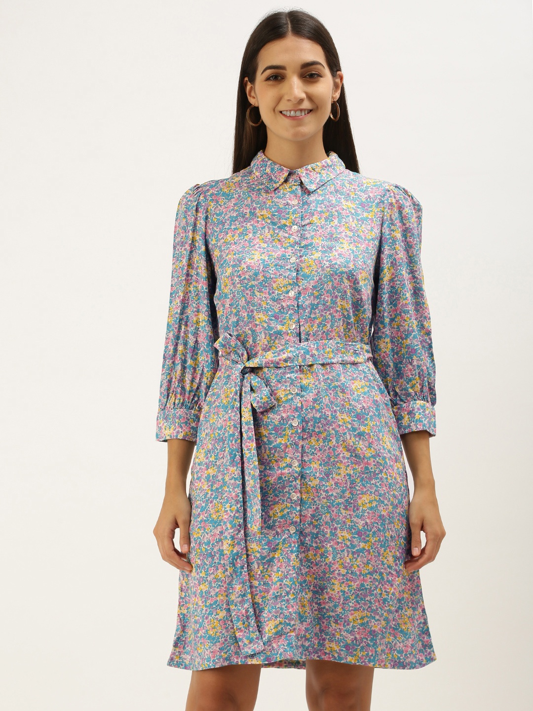 

AND Blue & Green Floral Shirt Dress