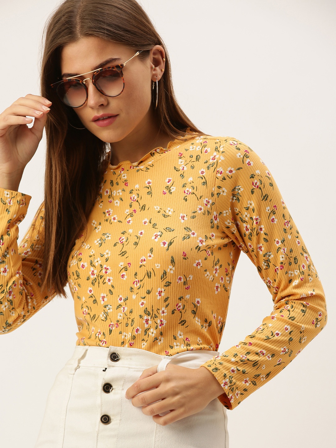 

AND Women Yellow Floral Print Regular Top