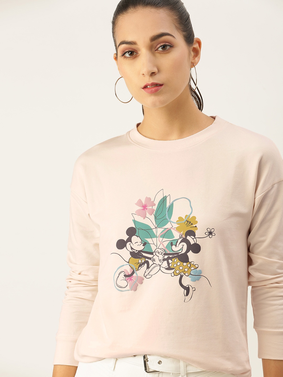 

AND Women Cream-Coloured Mickey & Minnie Printed Sweatshirt