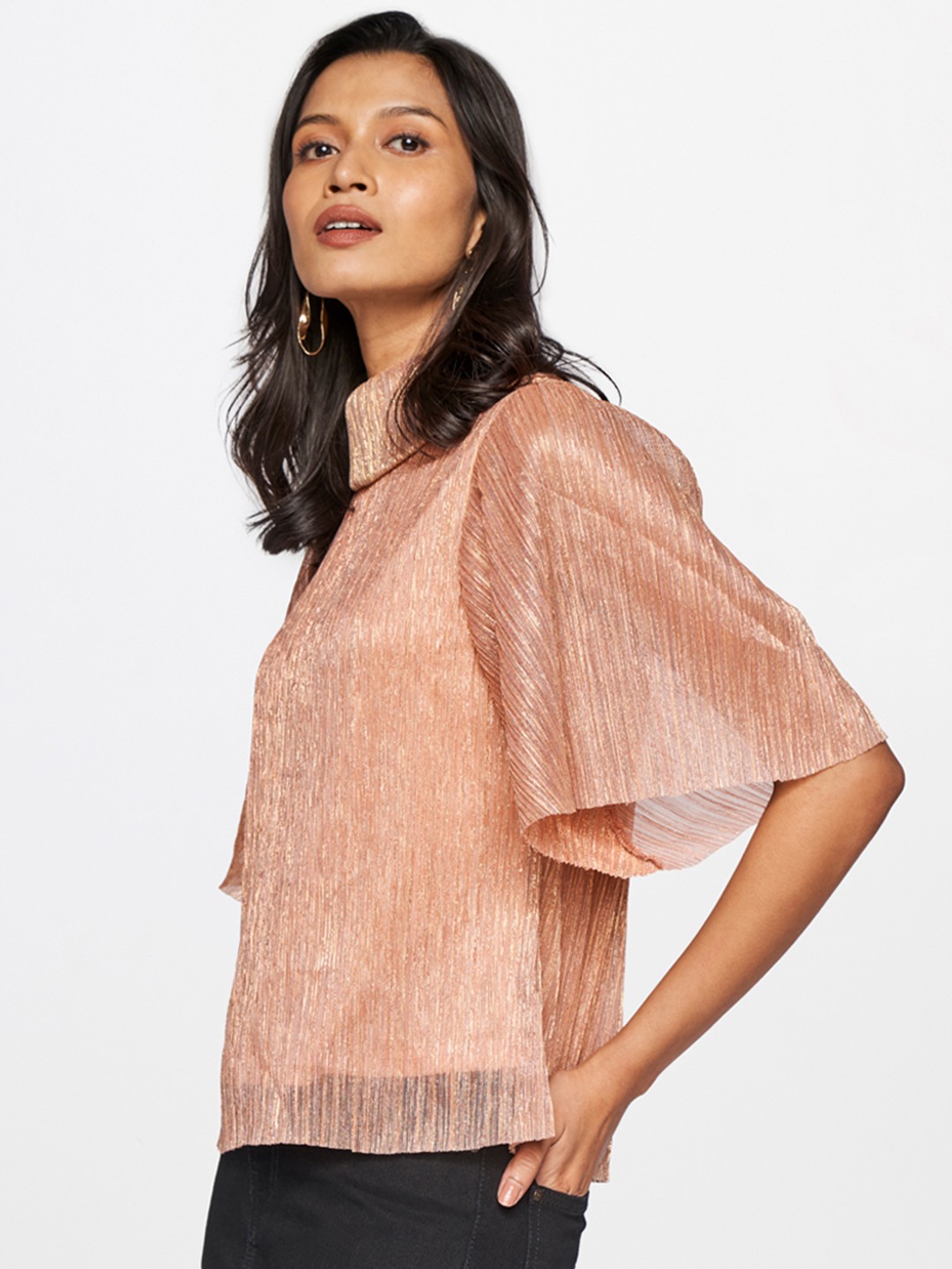

AND Women Peach-Coloured Striped Regular Top