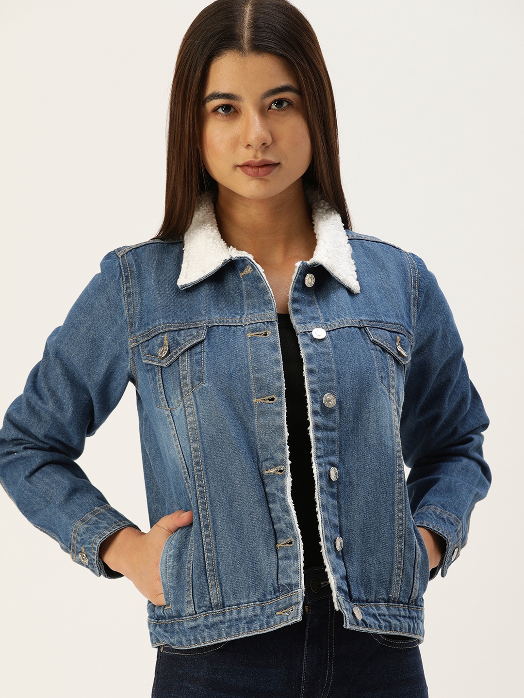 

AND Women Blue Washed Denim Jacket