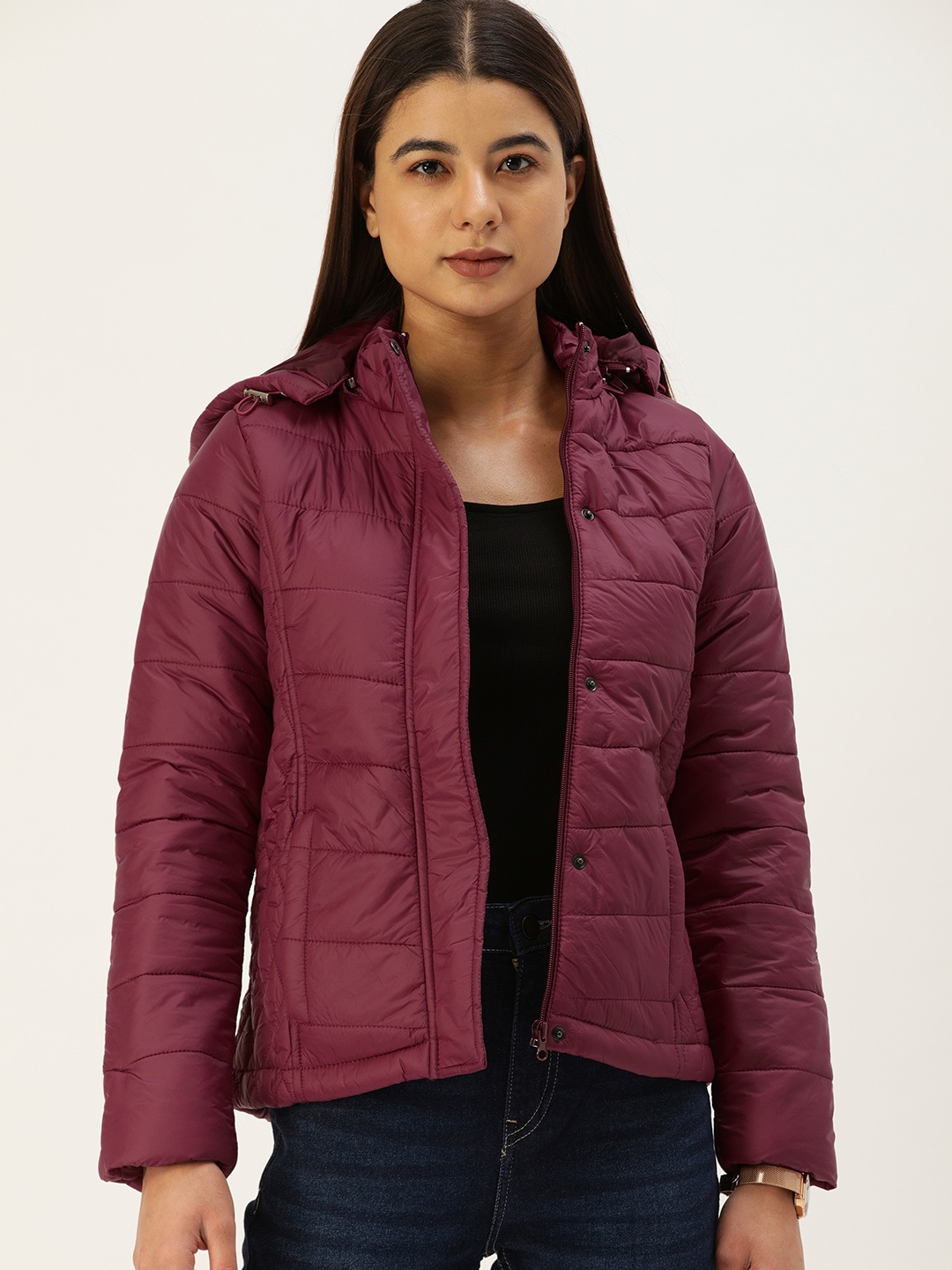 

AND Women Burgundy Solid Puffer Jacket