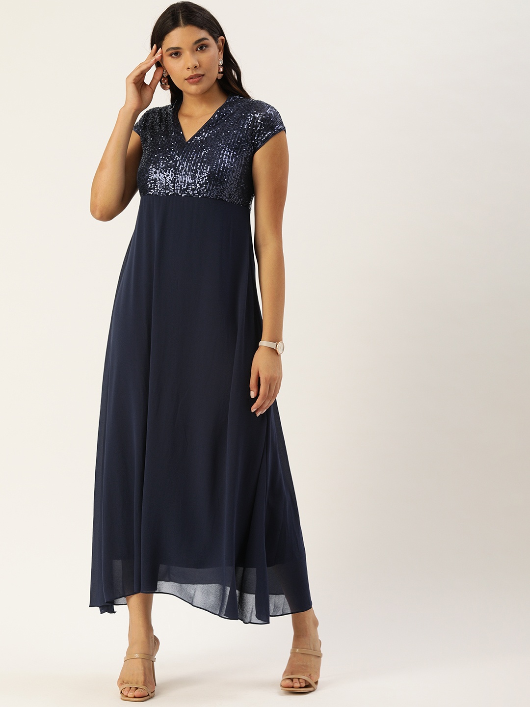 

AND Navy Blue Sequined Maxi Dress