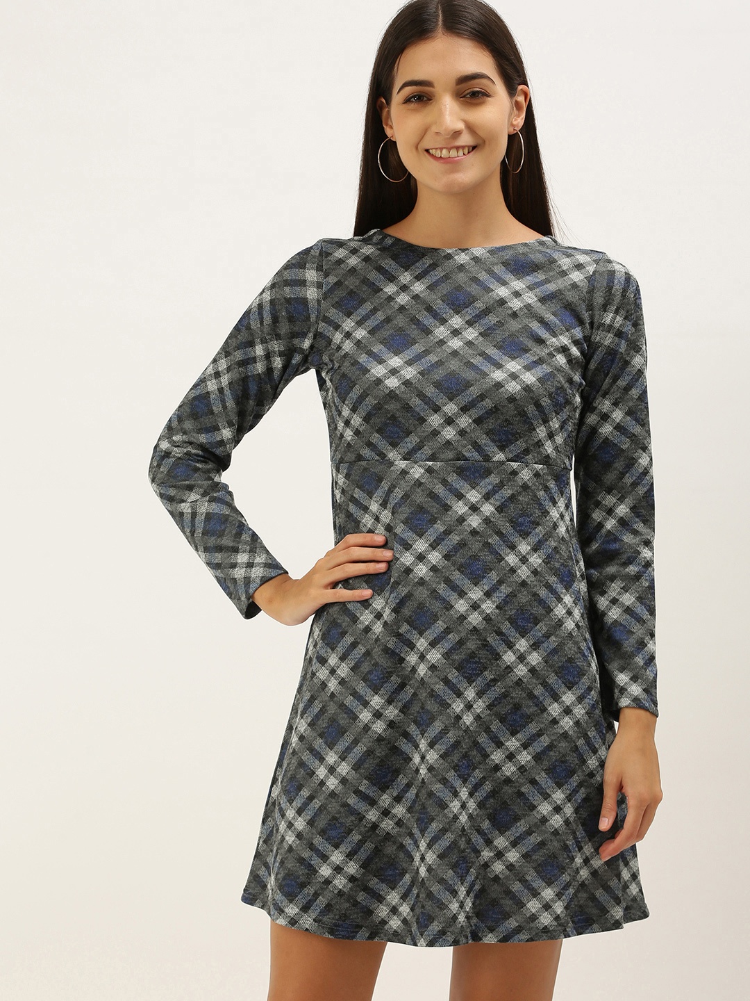 

AND Grey & White Checked A-Line Dress
