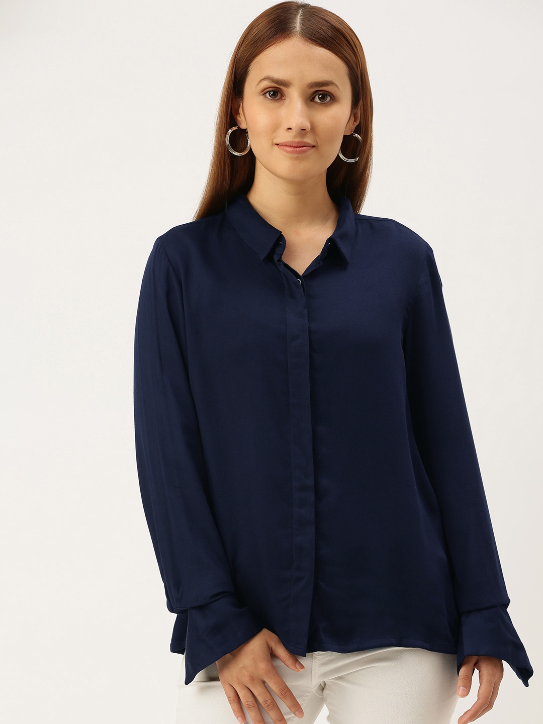 

AND Women Navy Blue Opaque Casual Shirt