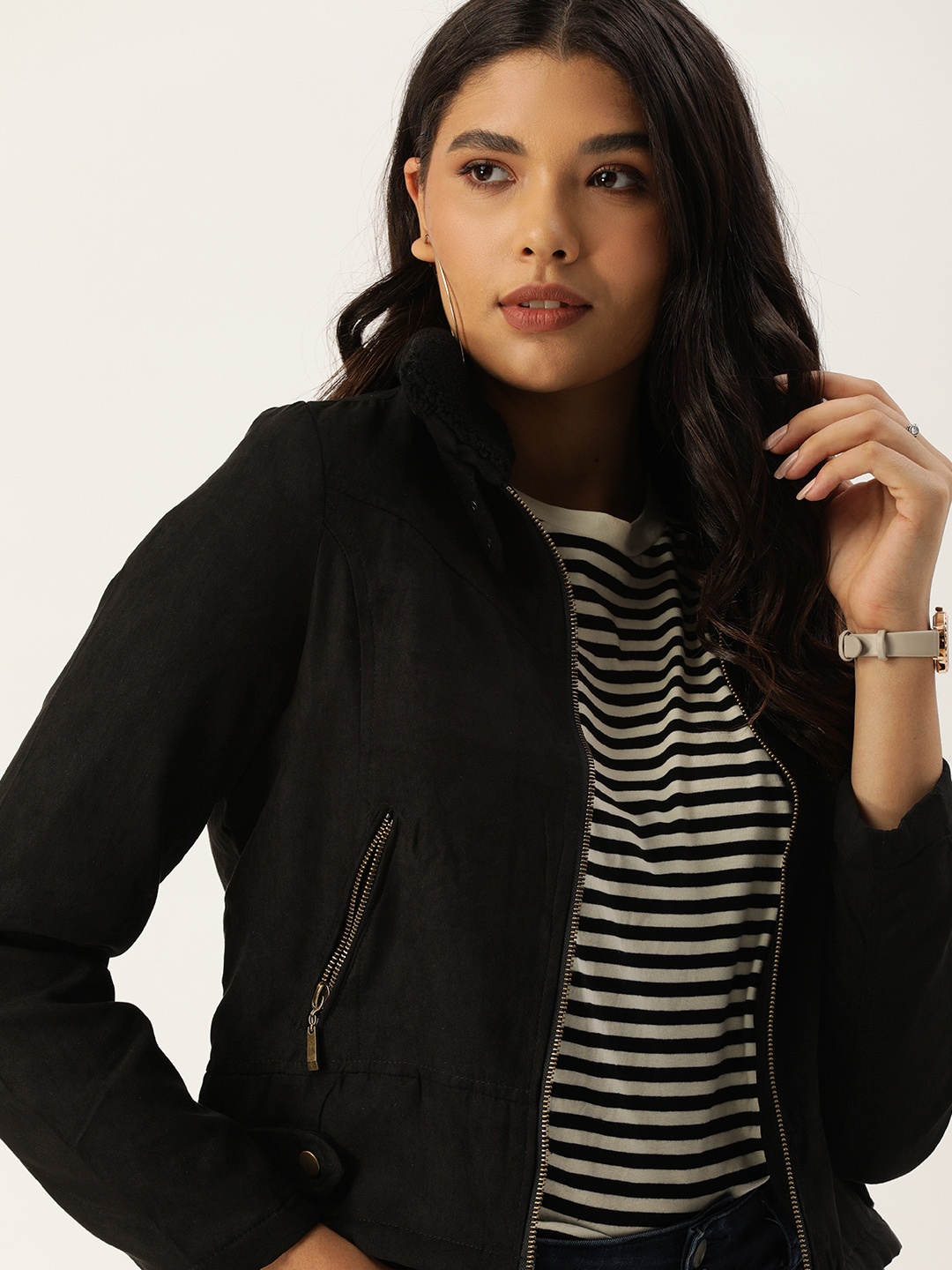 

AND Women Black Solid Crop Tailored Jacket