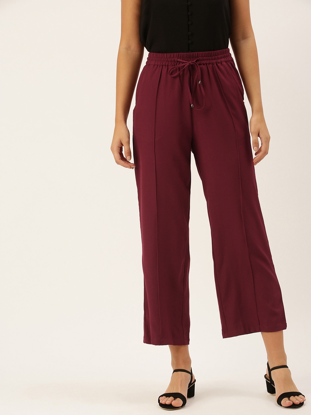 

AND Women Red Straight Fit Pleated Regular Trousers