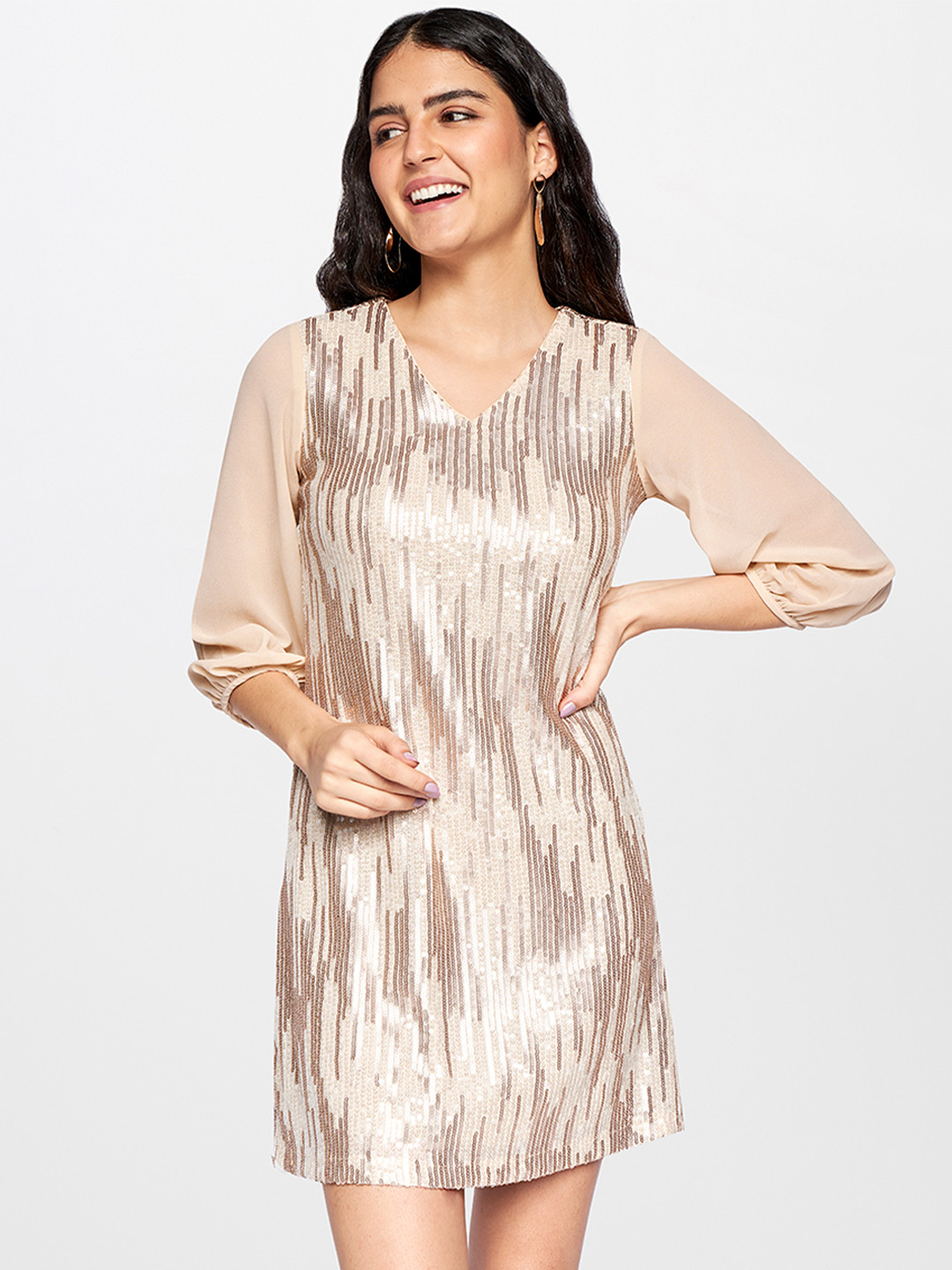 

AND Rose Gold Embellished Bodycon Dress