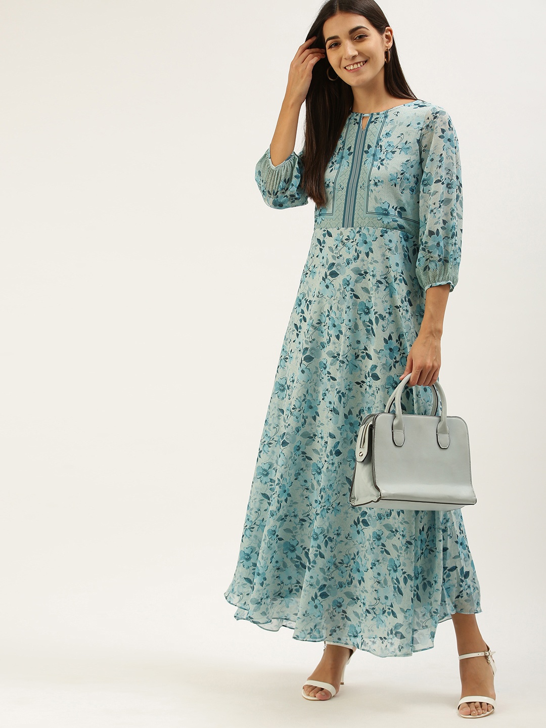 

AND Turquoise Blue Floral Maxi Dress