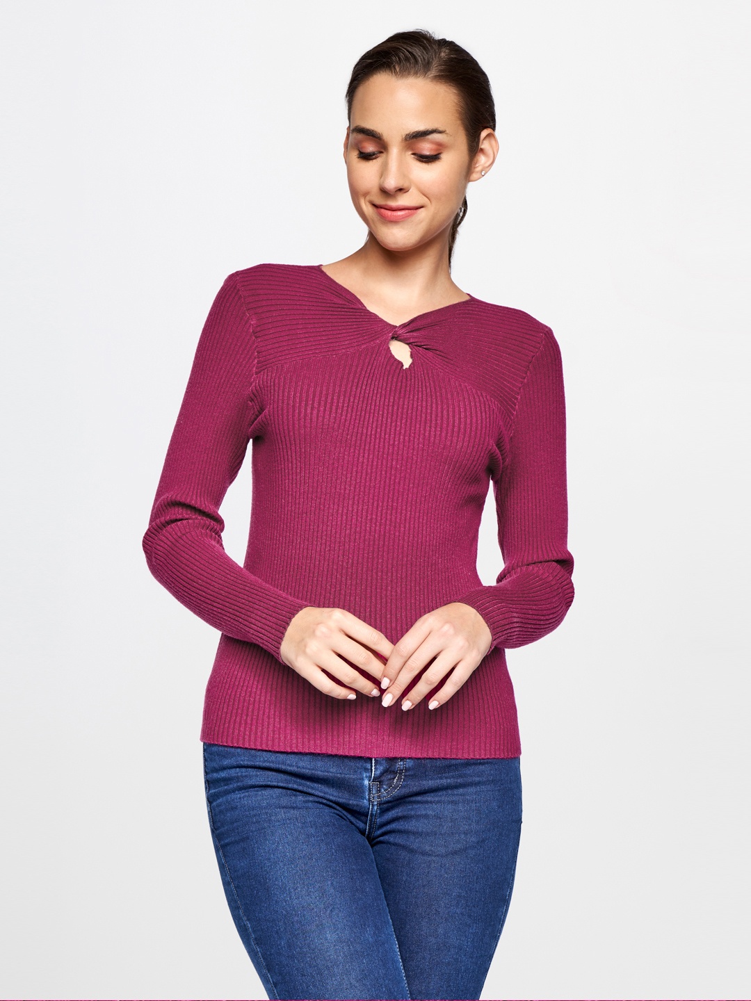 

AND Women Magenta Keyhole Neck Top