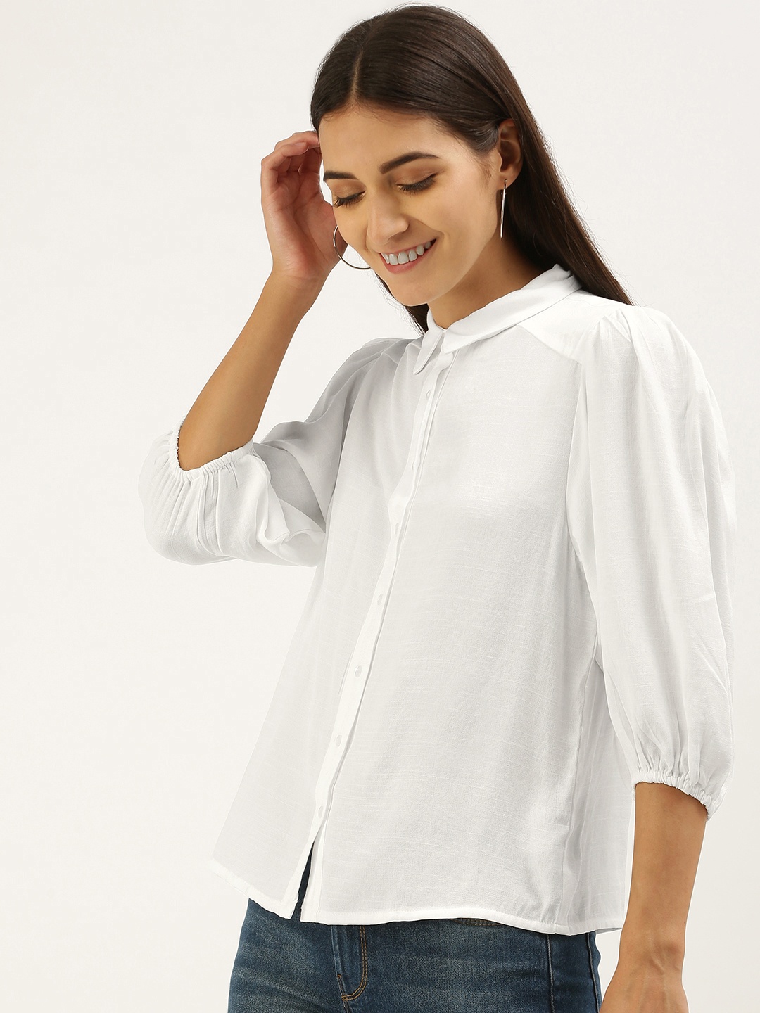 

AND Women White Solid Shirt Style Top