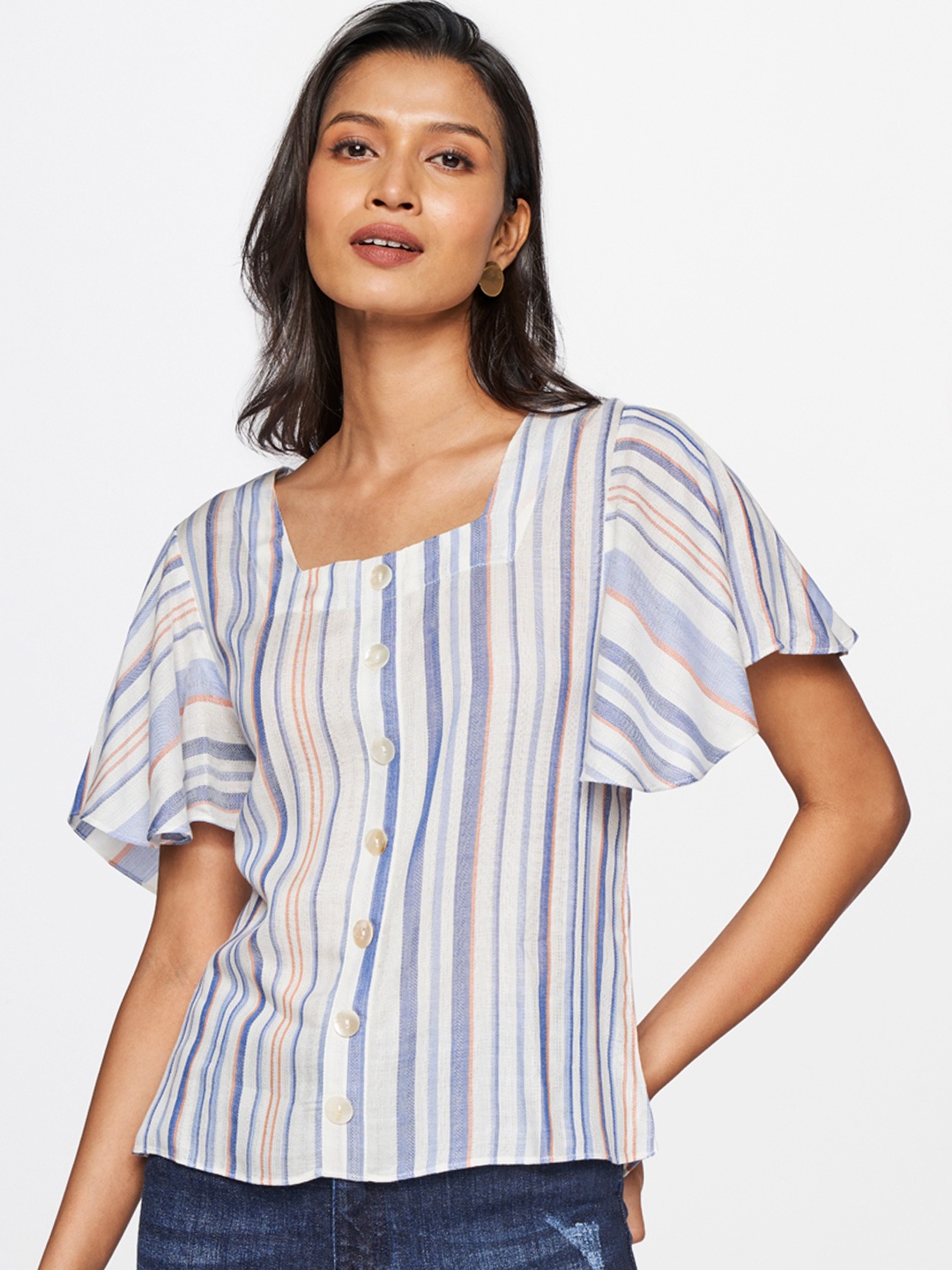 

AND Blue & White Striped Regular Top