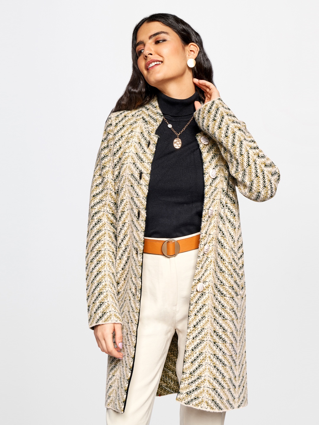 

AND Women Cream & Black Longline Tailored Jacket