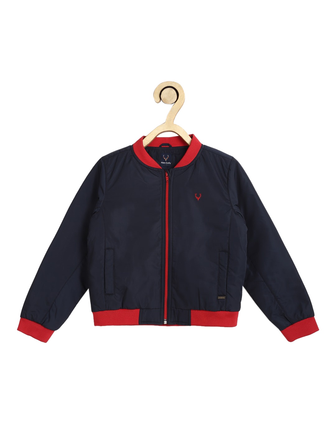 

Allen Solly Junior Boys Navy Blue Red Colourblocked Bomber Jacket