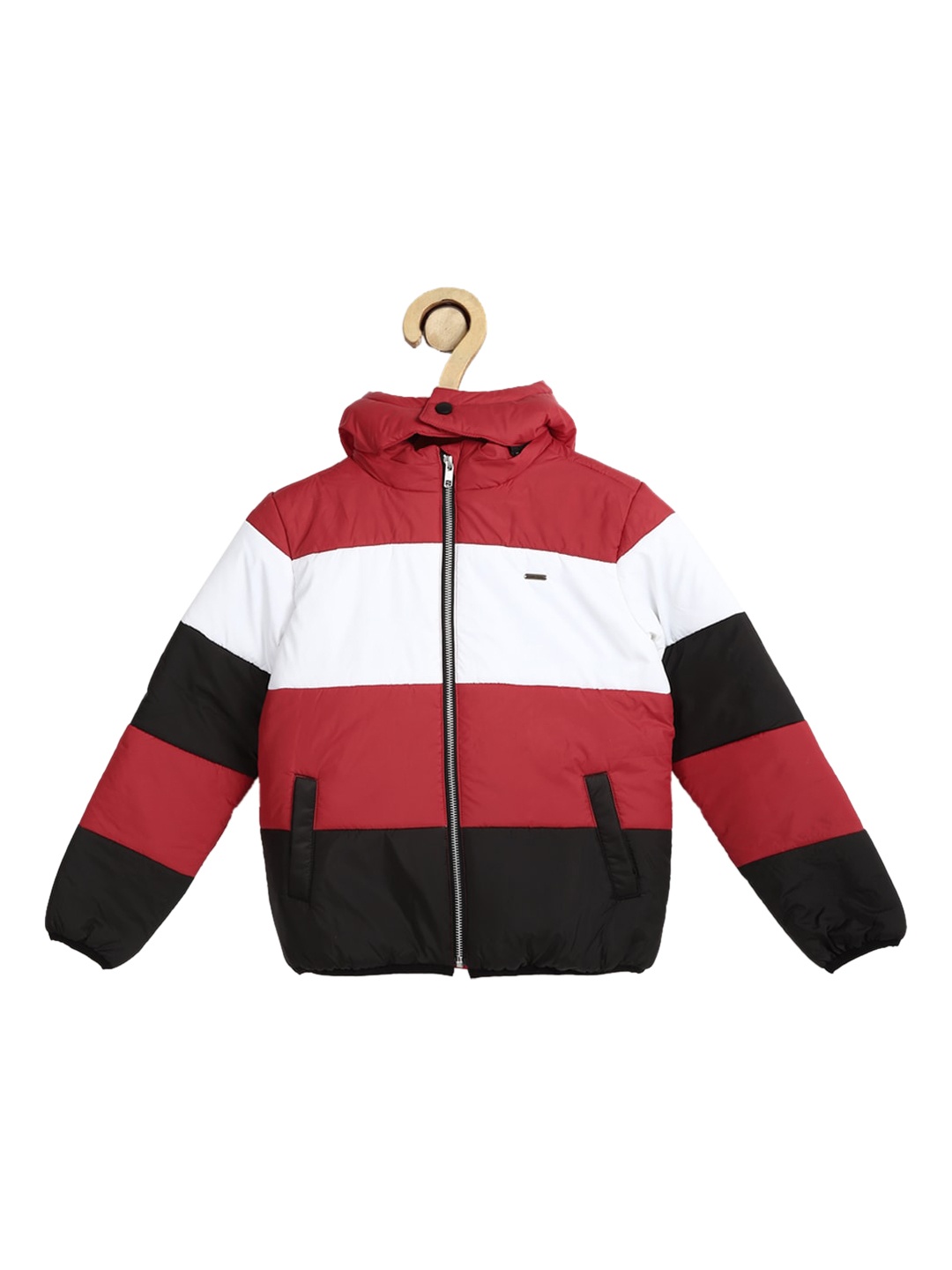 

Allen Solly Junior Boys Red & Black Colourblocked Hooded Padded Jacket