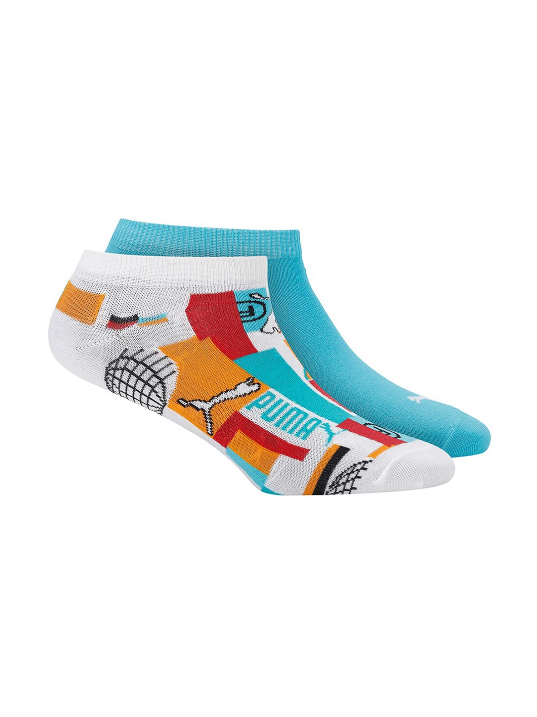 

Puma Unisex Set of 2 Ankle-Length Graphic Sneaker Socks, Turquoise blue