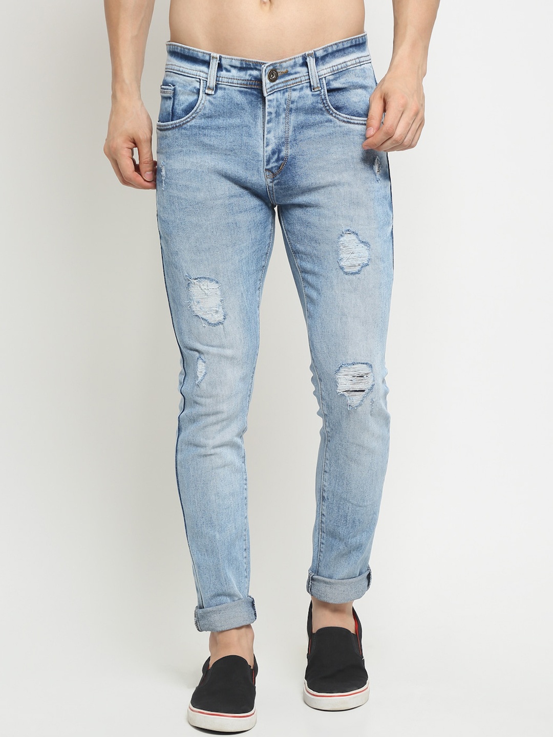 

Rodamo Men Blue Slim Fit Mildly Distressed Heavy Fade Stretchable Jeans