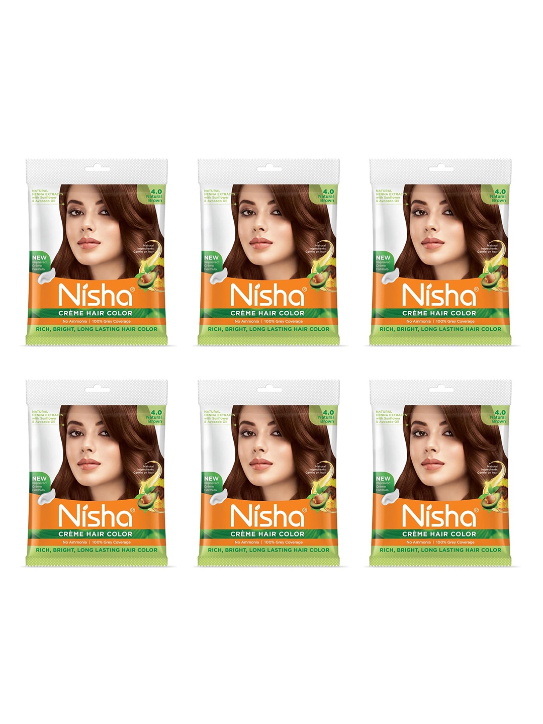 

Nisha Pack of 6 Creme Hair Colour 240gm - Natural Brown