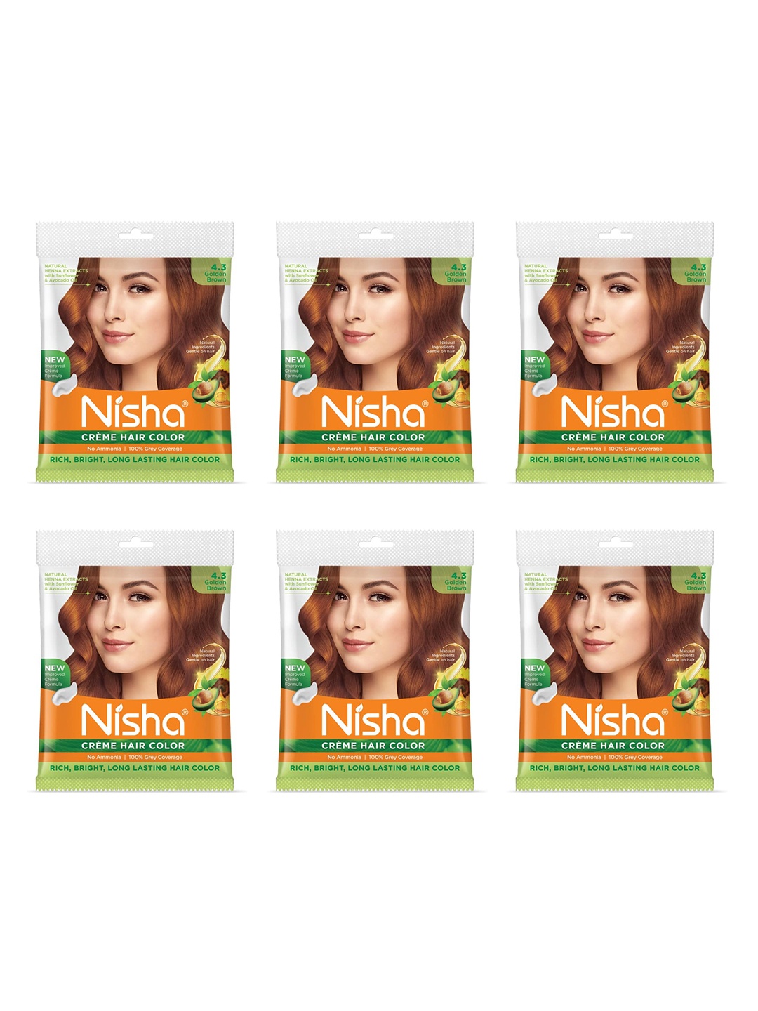 

Nisha Set of 6 Creme Hair Colour 240g - Golden Brown