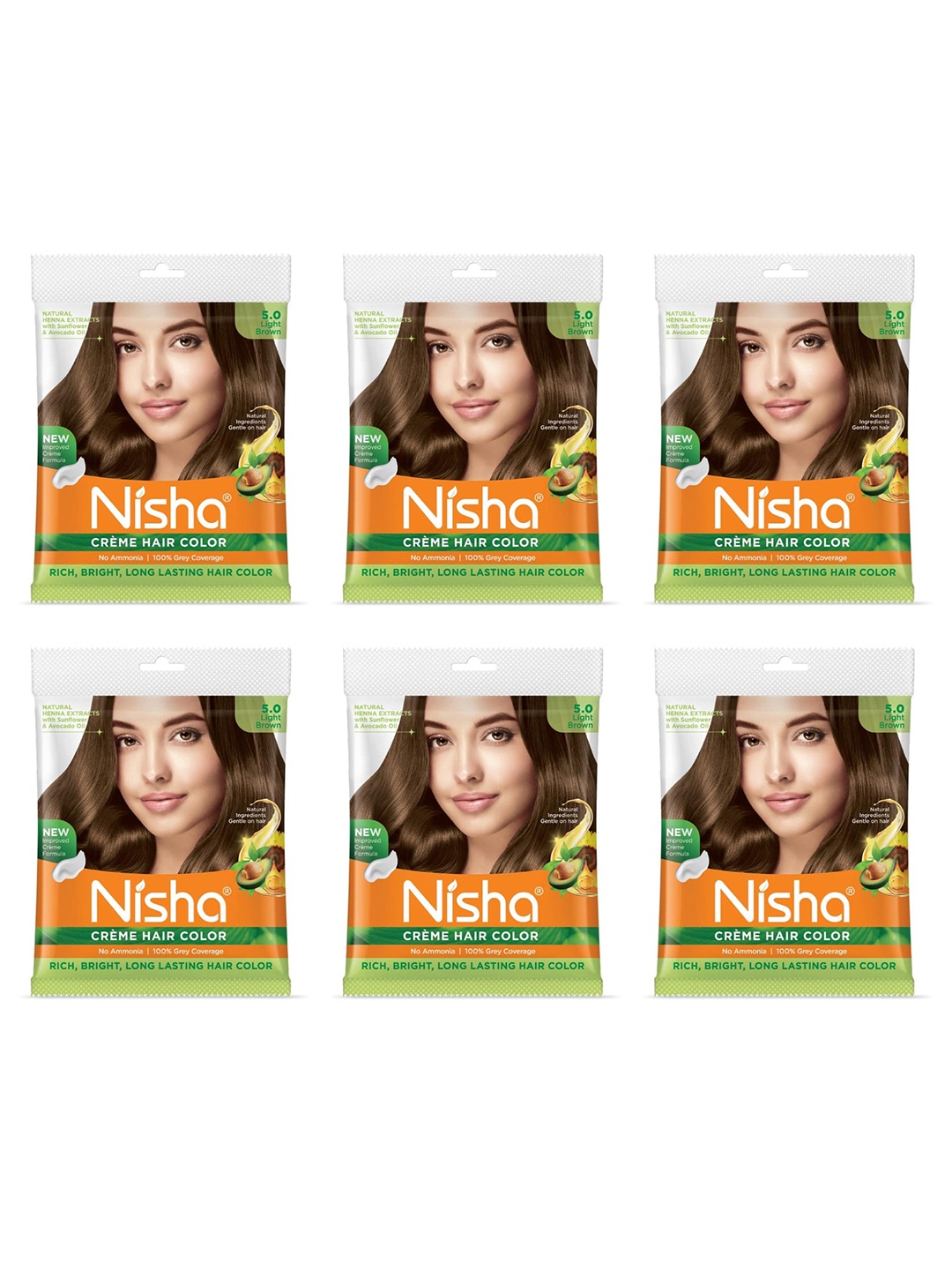 

Nisha Pack of 6 Creme Hair Colour 240g - Light Brown