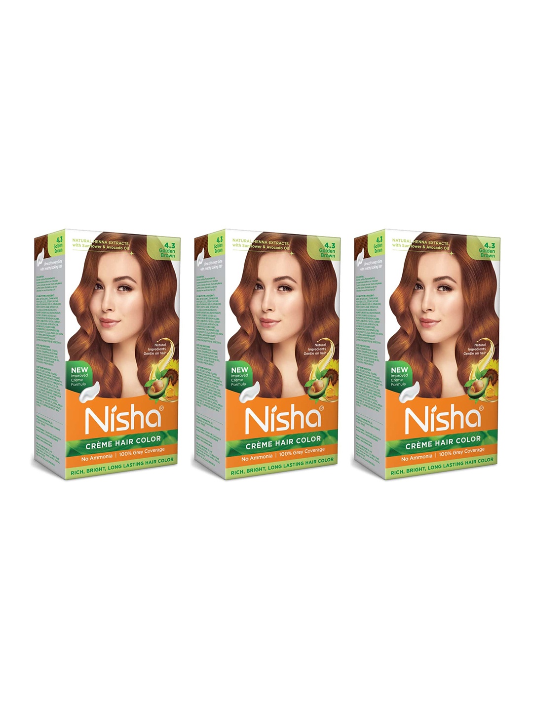 

Nisha Pack of 3 Creme Hair Colour 360g - Golden Brown