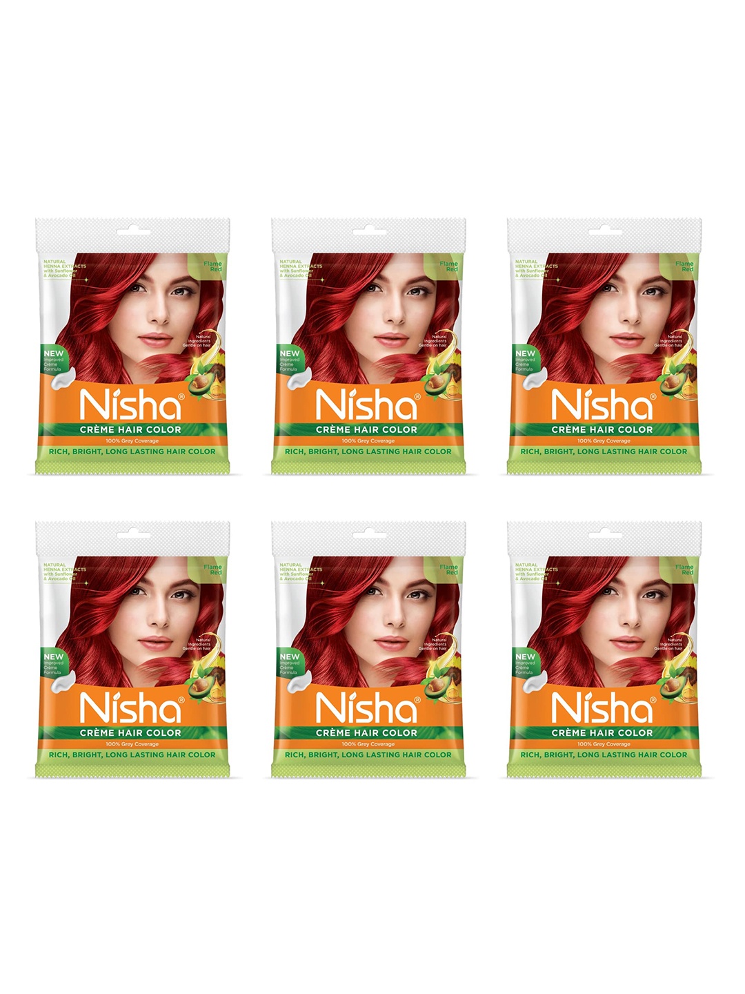 

Nisha Pack of 6 Creme Hair Colour 300g - Flame Red