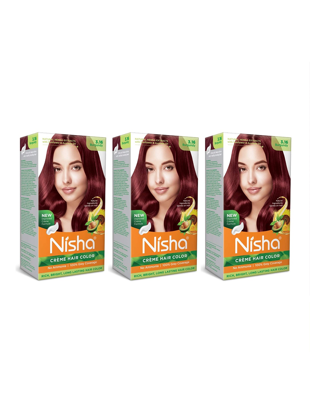 

Nisha Pack of 3 Creme Hair Colour 360g - Burgundy