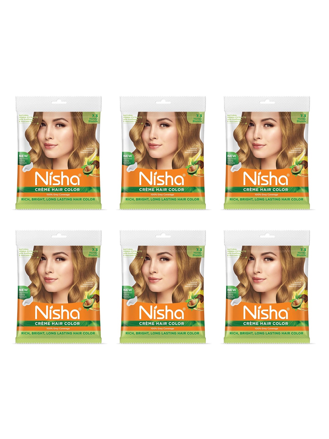 

Nisha Pack of 6 Creme Hair Colour 300g - Honey Blonde, Gold