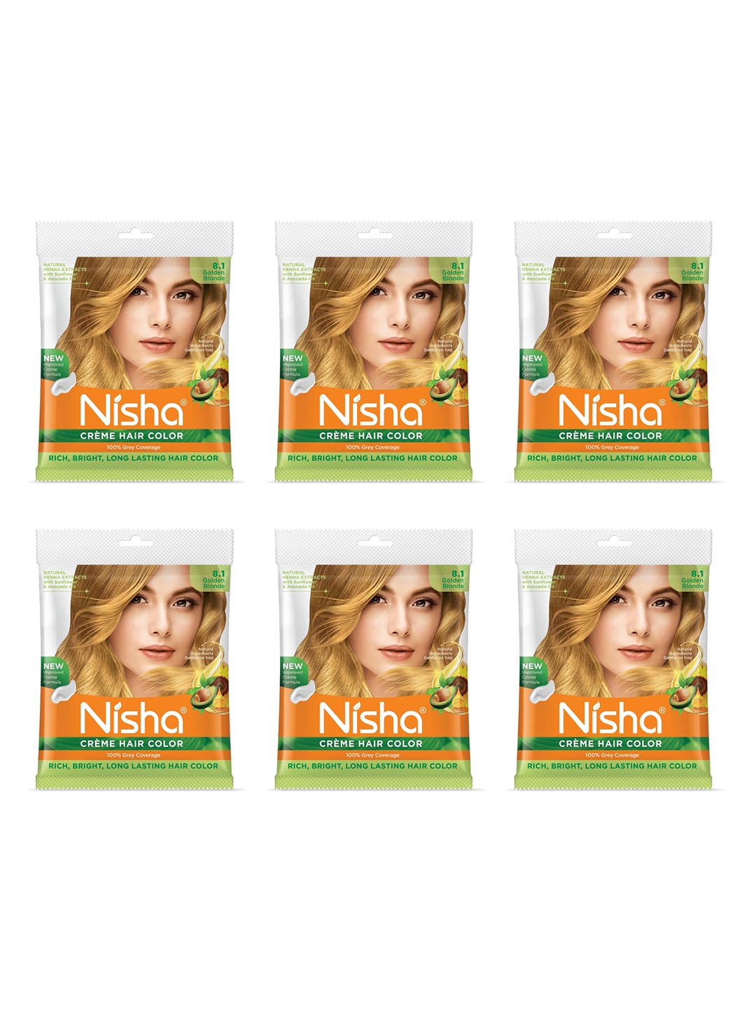 

Nisha Pack of 6 Creme Hair Colour 300g - Golden Blonde, Gold