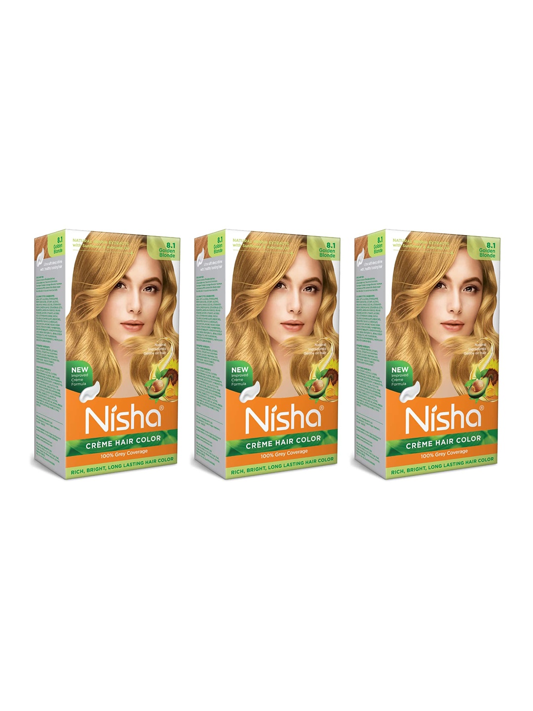 

Nisha Set of 3 Creme Hair Colour 450g - Golden Blonde, Gold