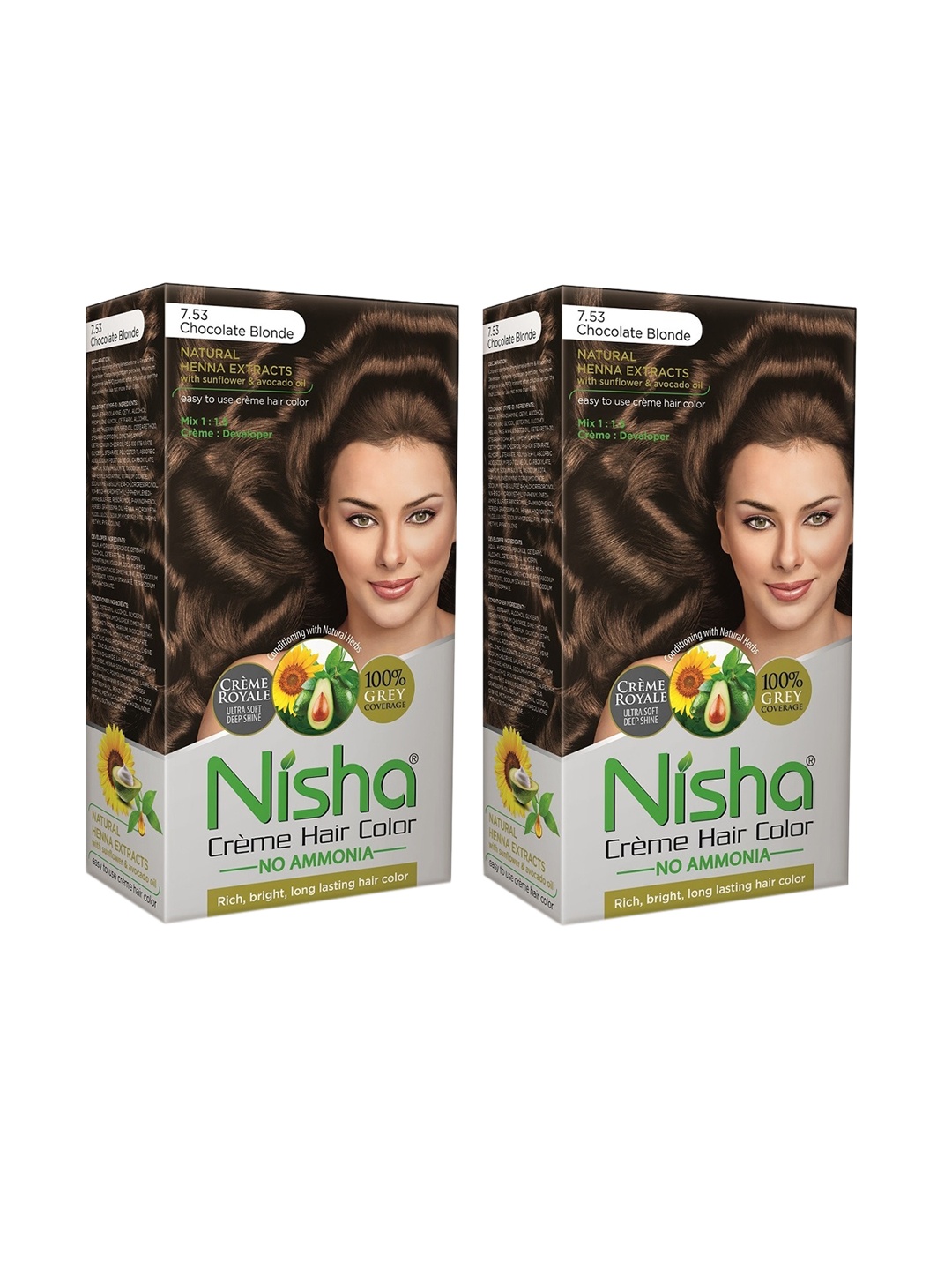 

Nisha Unisex Pack of 2 Creme Hair Color 150gm each- Chocolate Blonde, Gold