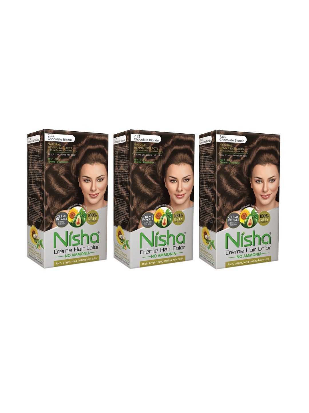 Nisha Unisex Gold Set of 3 Creme Hair Color 150gm each- Chocolate Blonde