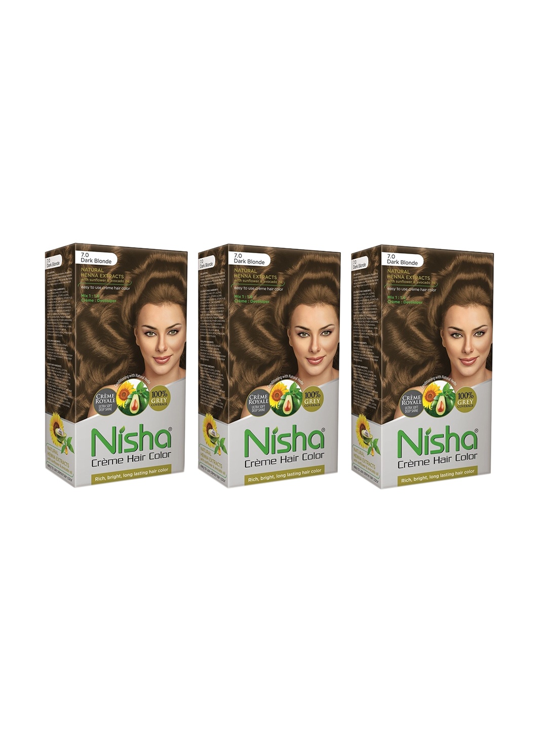 Nisha Unisex Gold Pack of 3 Creme Hair Color 150gm each- Dark Blonde
