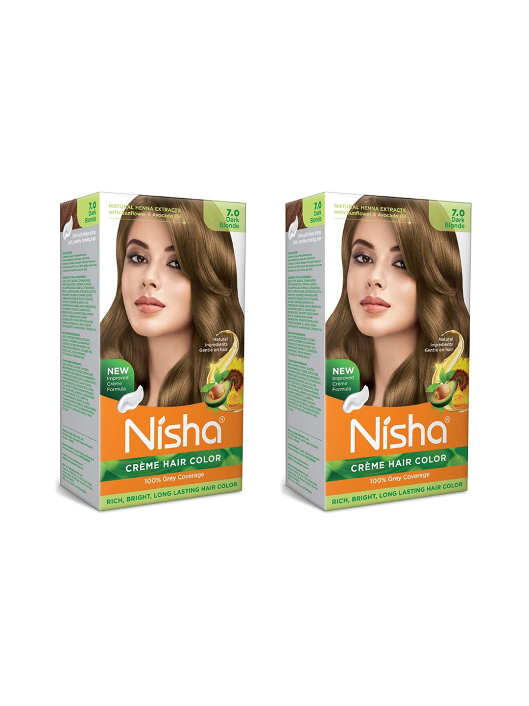 

Nisha Unisex Pack of 2 Creme Hair Color 150gm each- Dark Blonde, Gold