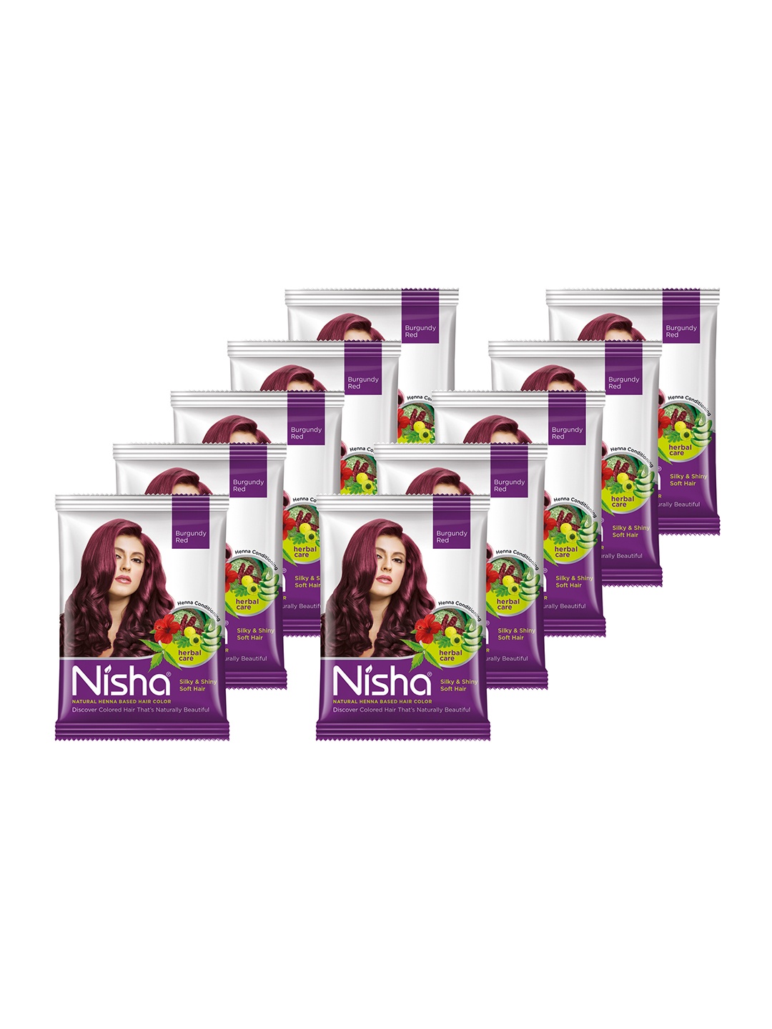 Nisha Set of 10 Burgundy Henna Based Hair Color 15gm each