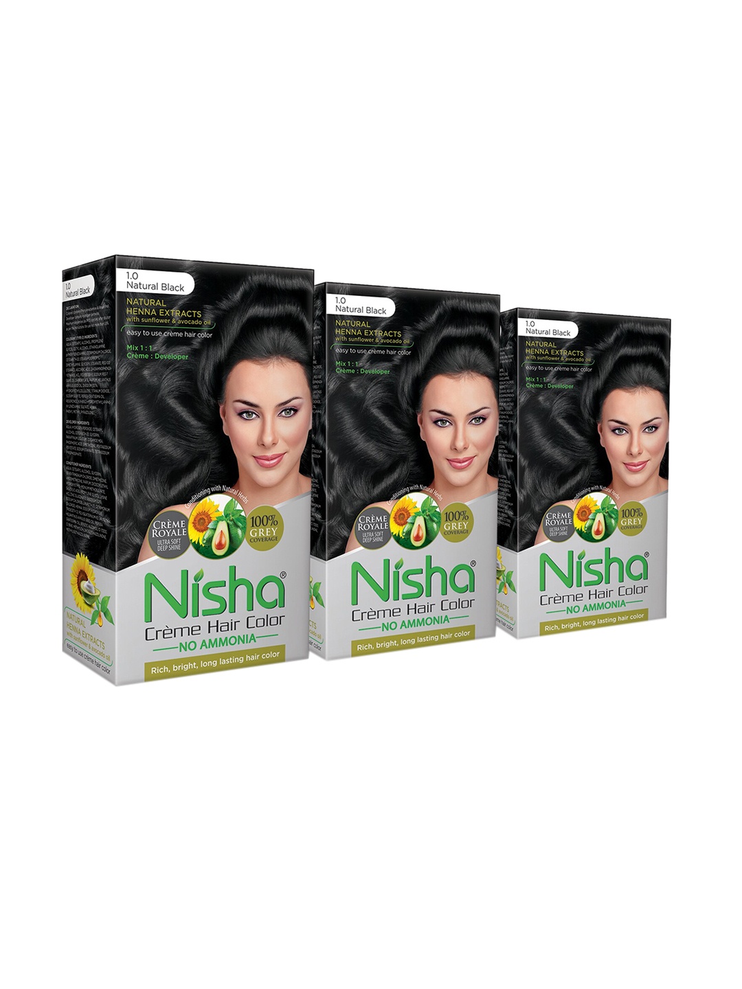 Nisha Unisex Pack of 3 Creme Hair Color 120gm each- Natural Black